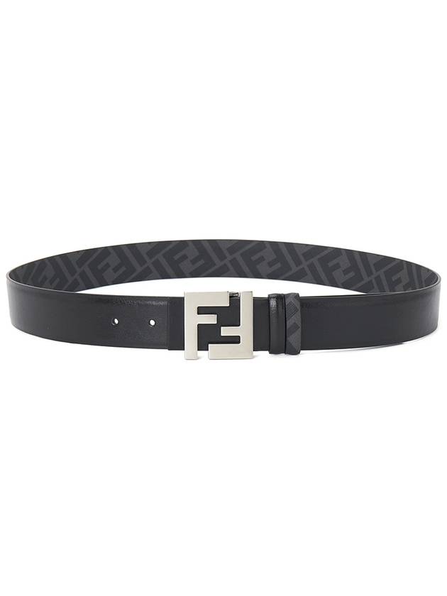 Fendi FF Square Buckle Reversible Leather Canvas Belt Black