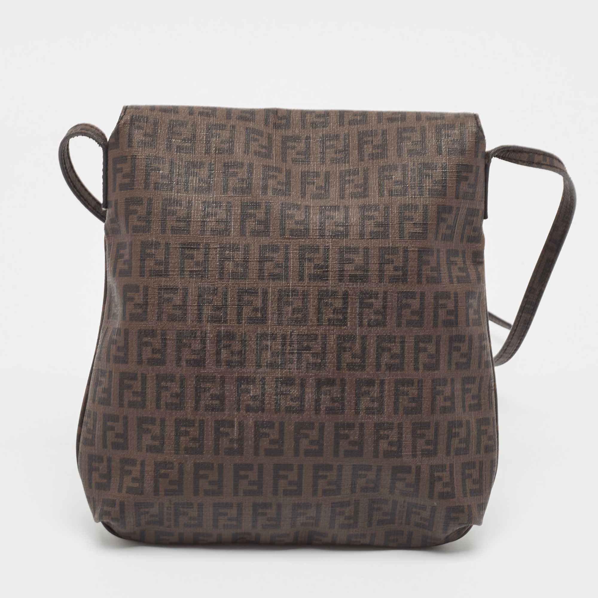 Fendi Zucchino Coated Canvas Flap Messenger Bag