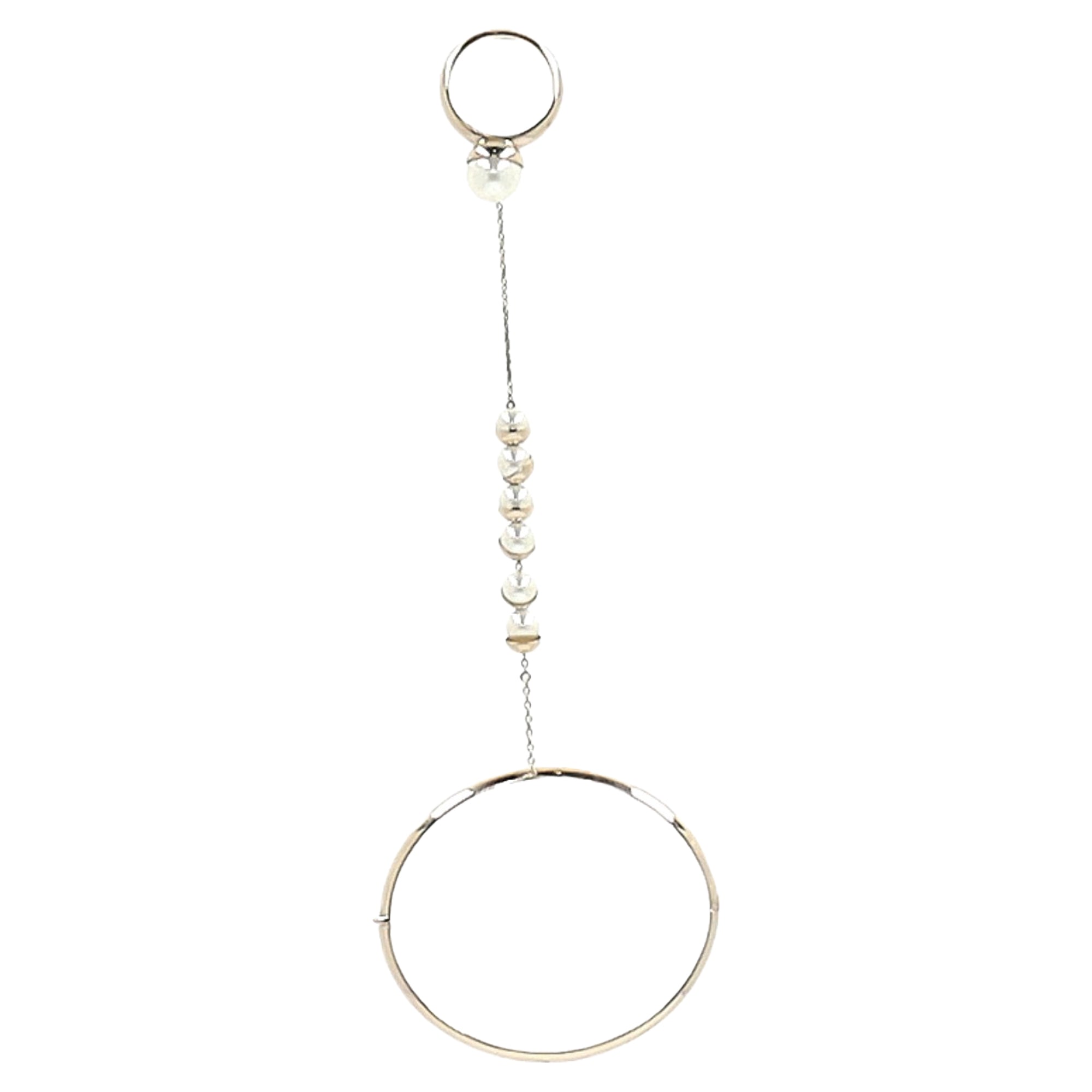 Dior Pearl Embellished Bracelet with Ring in Gold Metal