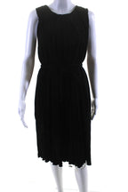 Chloe Womens Sleeveless Round Neck Pleated Shift Midi Tank Dress Black