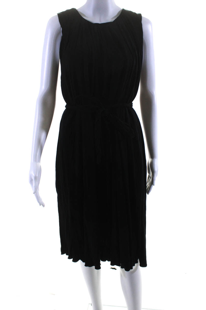 Chloe Womens Sleeveless Round Neck Pleated Shift Midi Tank Dress Black