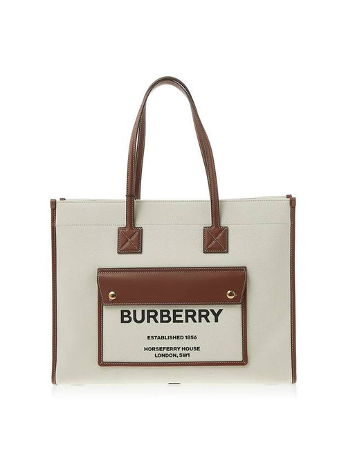 Burberry Medium Two-Tone Canvas and Leather Freya Tote Bag Natural Tan