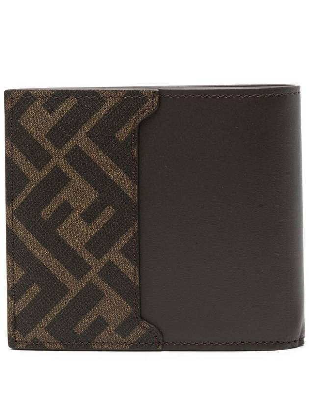 Fendi FF Square Leather Bi-Fold Half Wallet Brown
