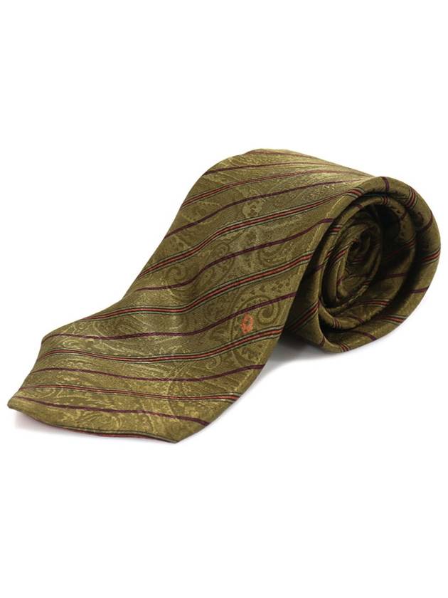 100 silk olive green striped pattern tie Dior