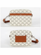 CELINE Triomphe Canvas Calfskin Small Messenger Cross Bag Ecru