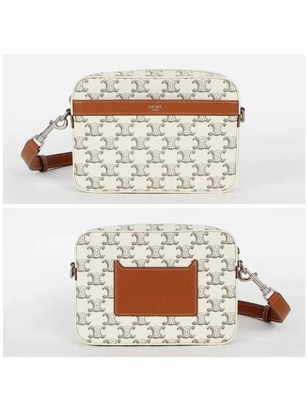 CELINE Triomphe Canvas Calfskin Small Messenger Cross Bag Ecru