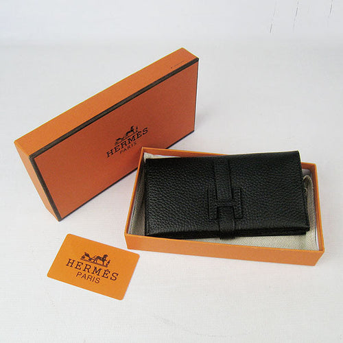 Hermes Wallet H015 Wallet Cow Leather Black