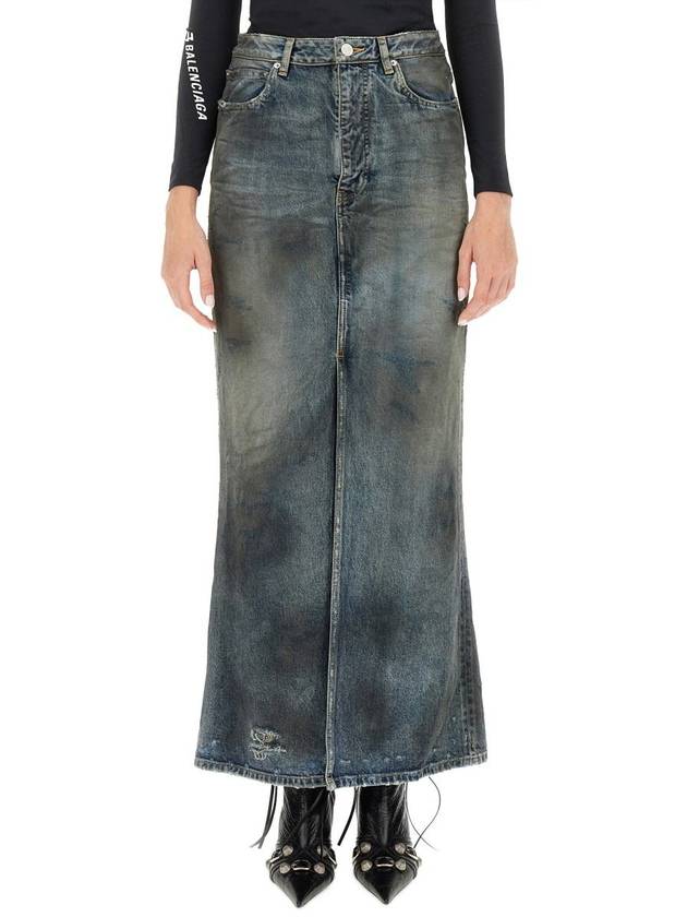 Balenciaga 23 fw Denim Skirt WITH Back Logo Patch 744975TNW014974 B0650497487