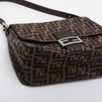 Fendi Zucca Mammaket Canvas  Leather Shoulder Bag Brown Fence
