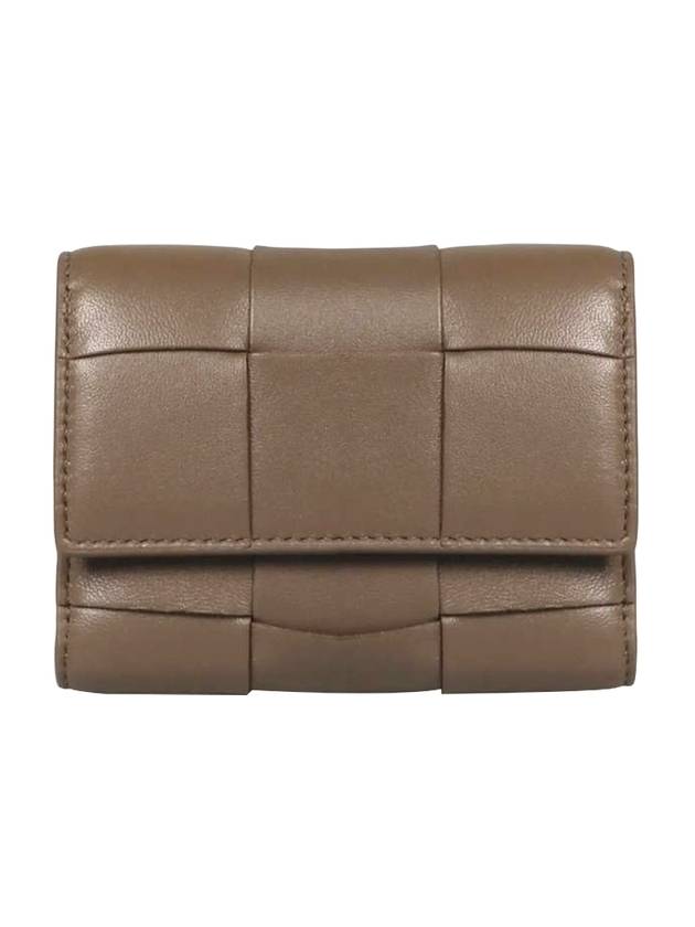 Bottega Veneta Cassette Tri-Fold Zipper Half Wallet Taupe Grey
