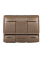 Bottega Veneta Cassette Tri-Fold Zipper Half Wallet Taupe Grey