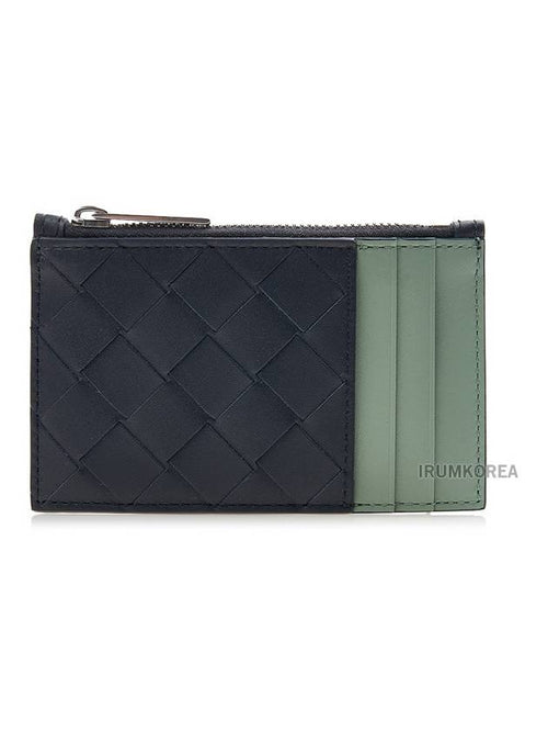 Bottega Veneta Intrecciato Zippered Leather Card Wallet Black Green
