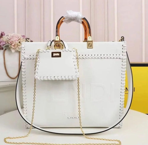 Fendi Sunshine Tote Bag Orange White With Decorative Stitching