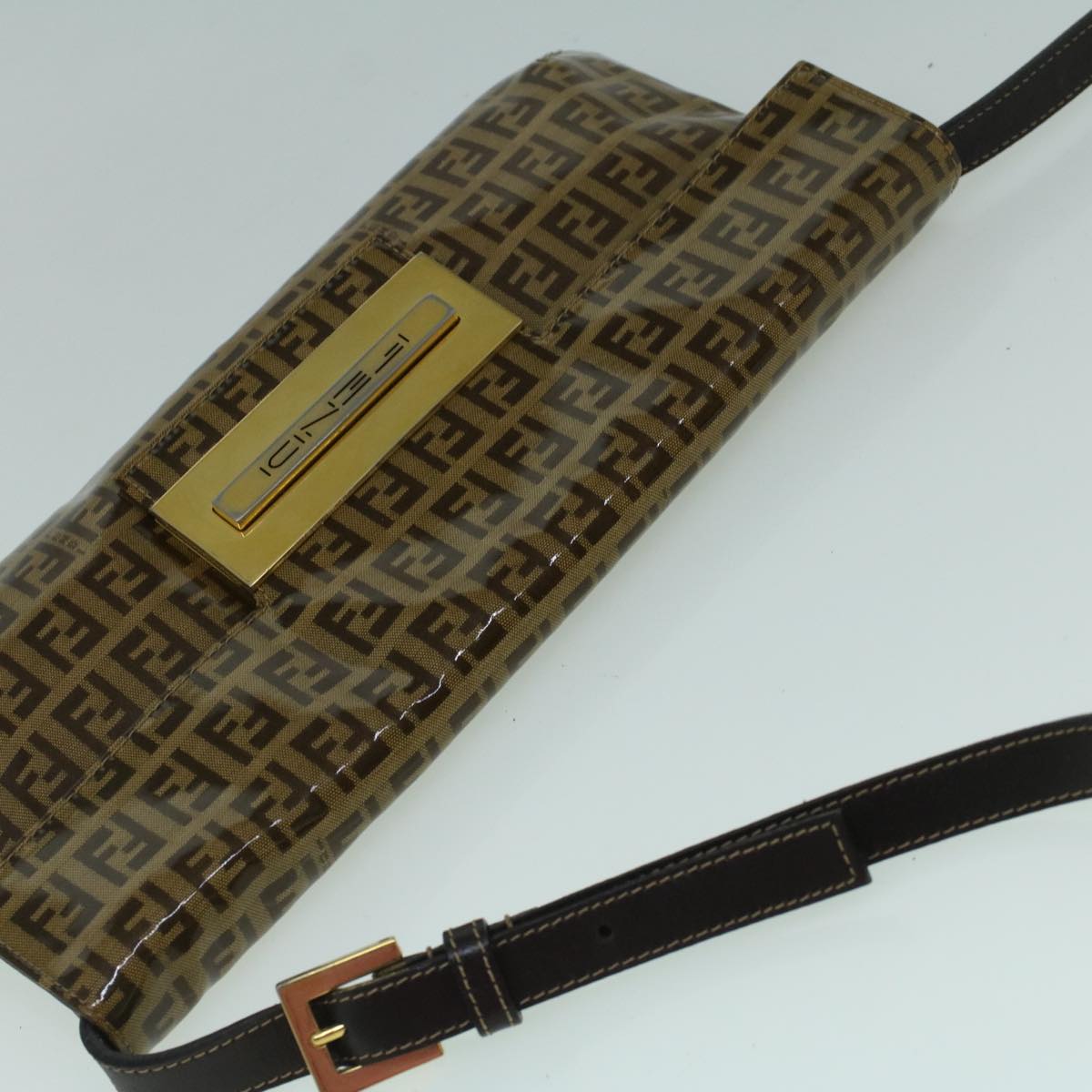 FENDI Zucchino Canvas Shoulder Bag Coated Canvas Brown60109