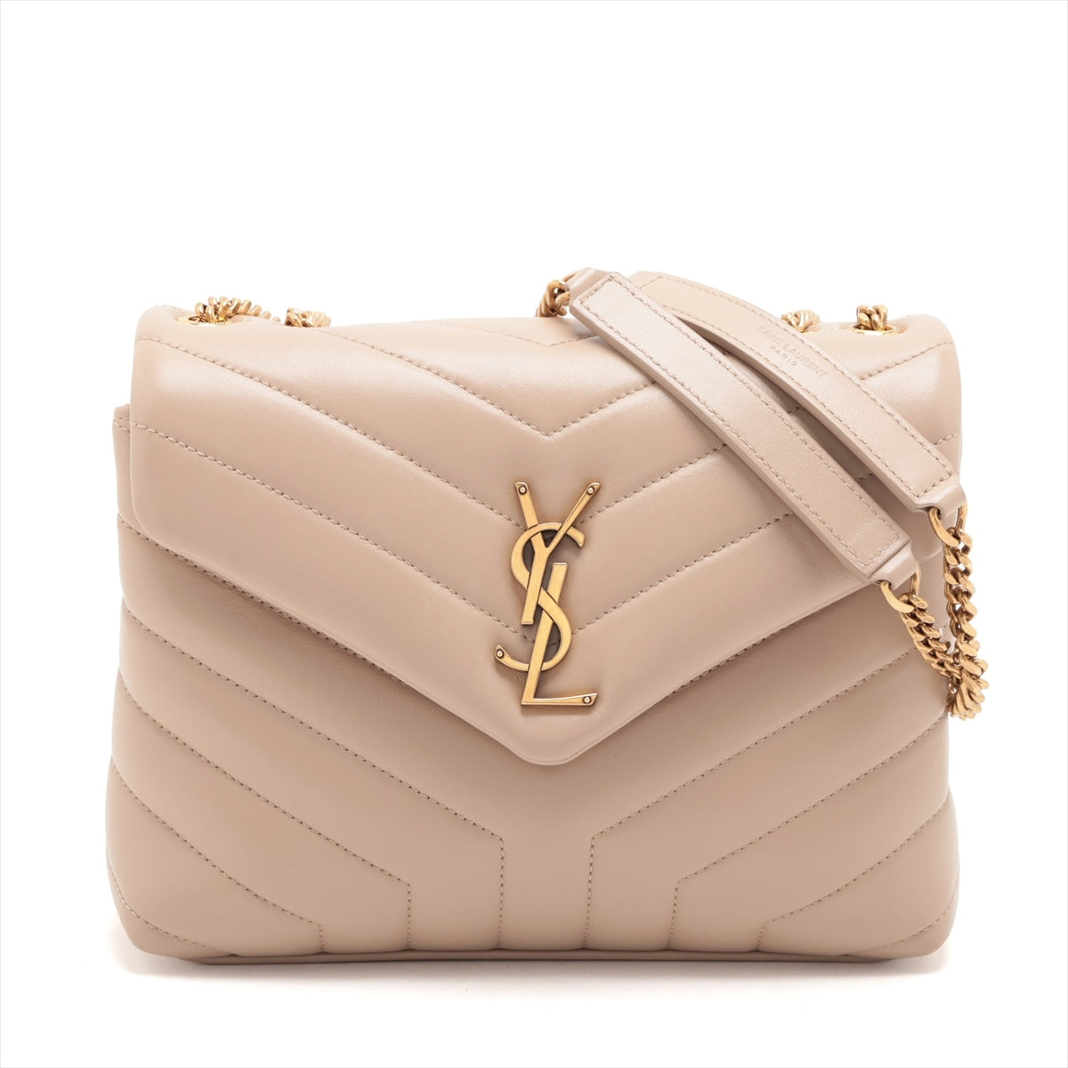 Saint Laurent  Rule Leather Chain Shoulder Bag Beige 494699