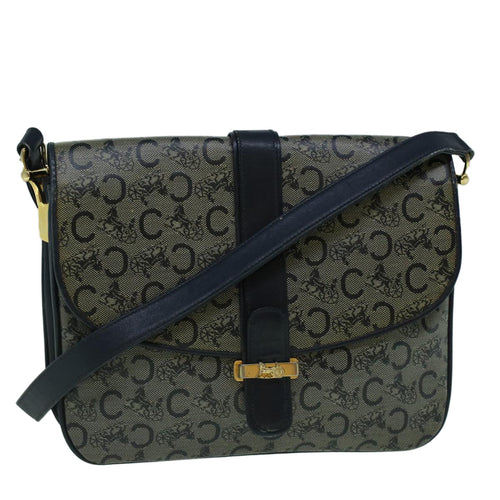 CELINE C Macadam Canvas Shoulder Bag Coated Canvas Navy  60345