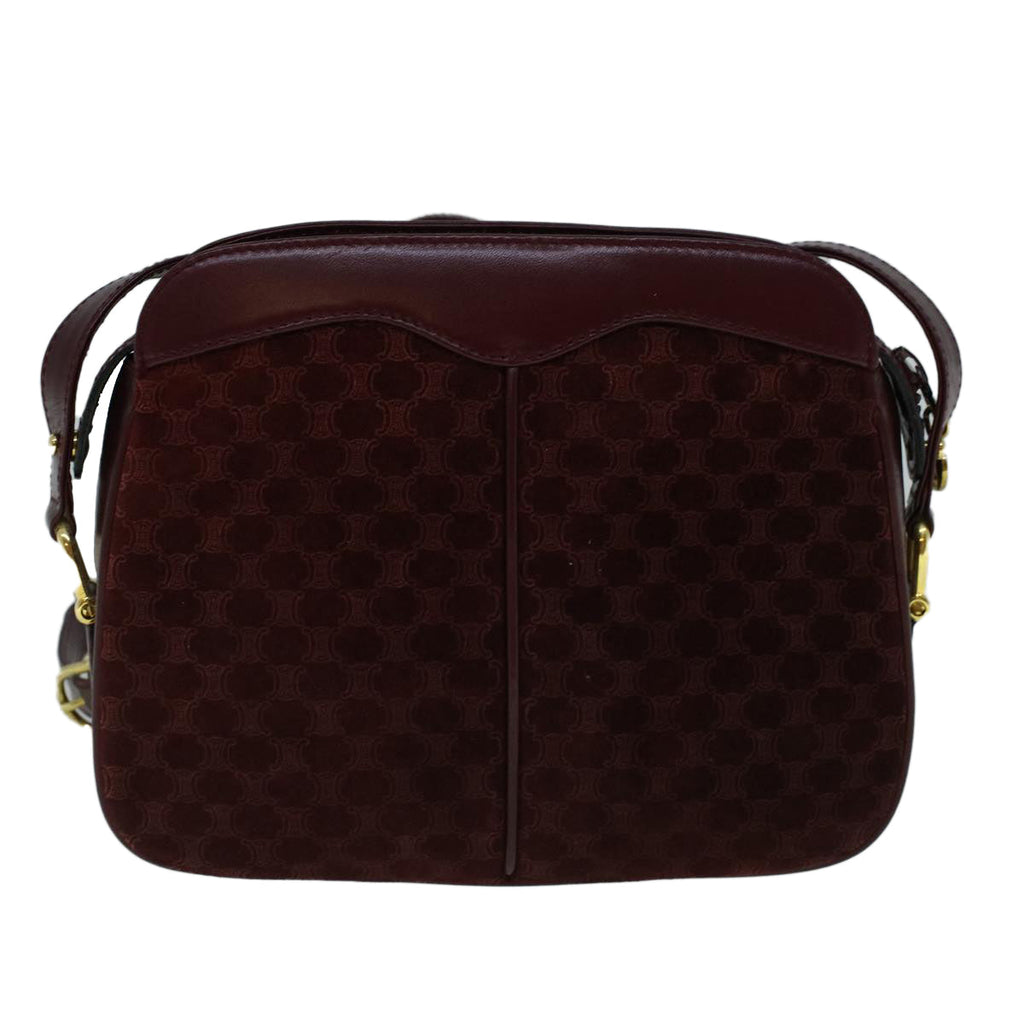 CELINE Macadam Canvas Shoulder Bag Suede Bordeaux  60346