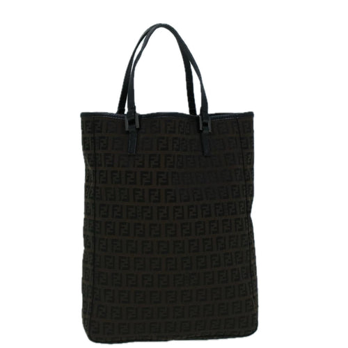 FENDI Zucchino Canvas Tote Bag Brown Black60396