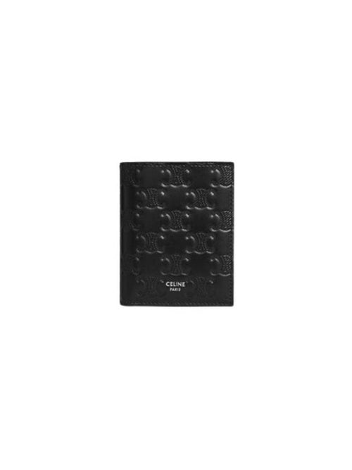 CELINE Triomphe Embossed Calfskin Compact Half Wallet Black