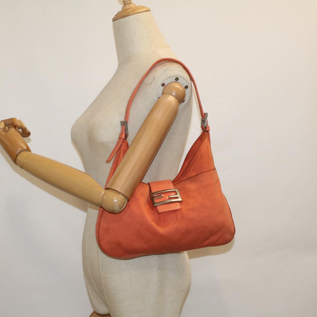 FENDI Mamma Baguette Shoulder Bag Nylon Orange60423