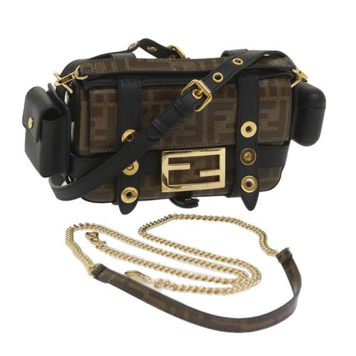 FENDI Zucca Canvas Shoulder Bag Black Brown60492A