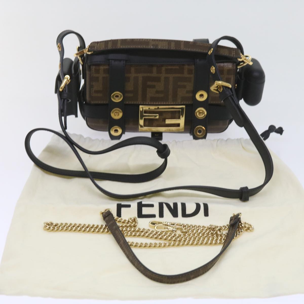 FENDI Zucca Canvas Shoulder Bag Black Brown60492A