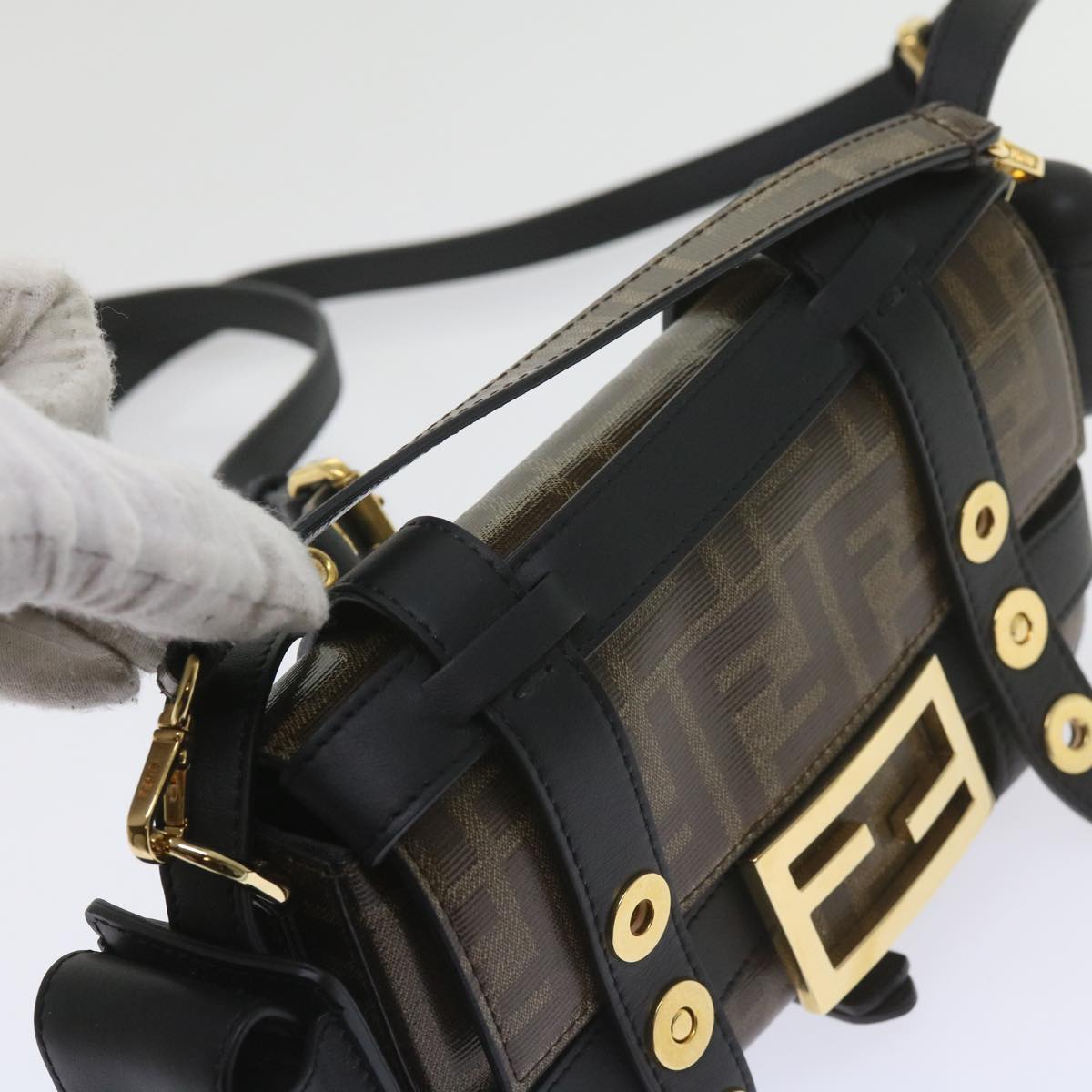 FENDI Zucca Canvas Shoulder Bag Black Brown60492A