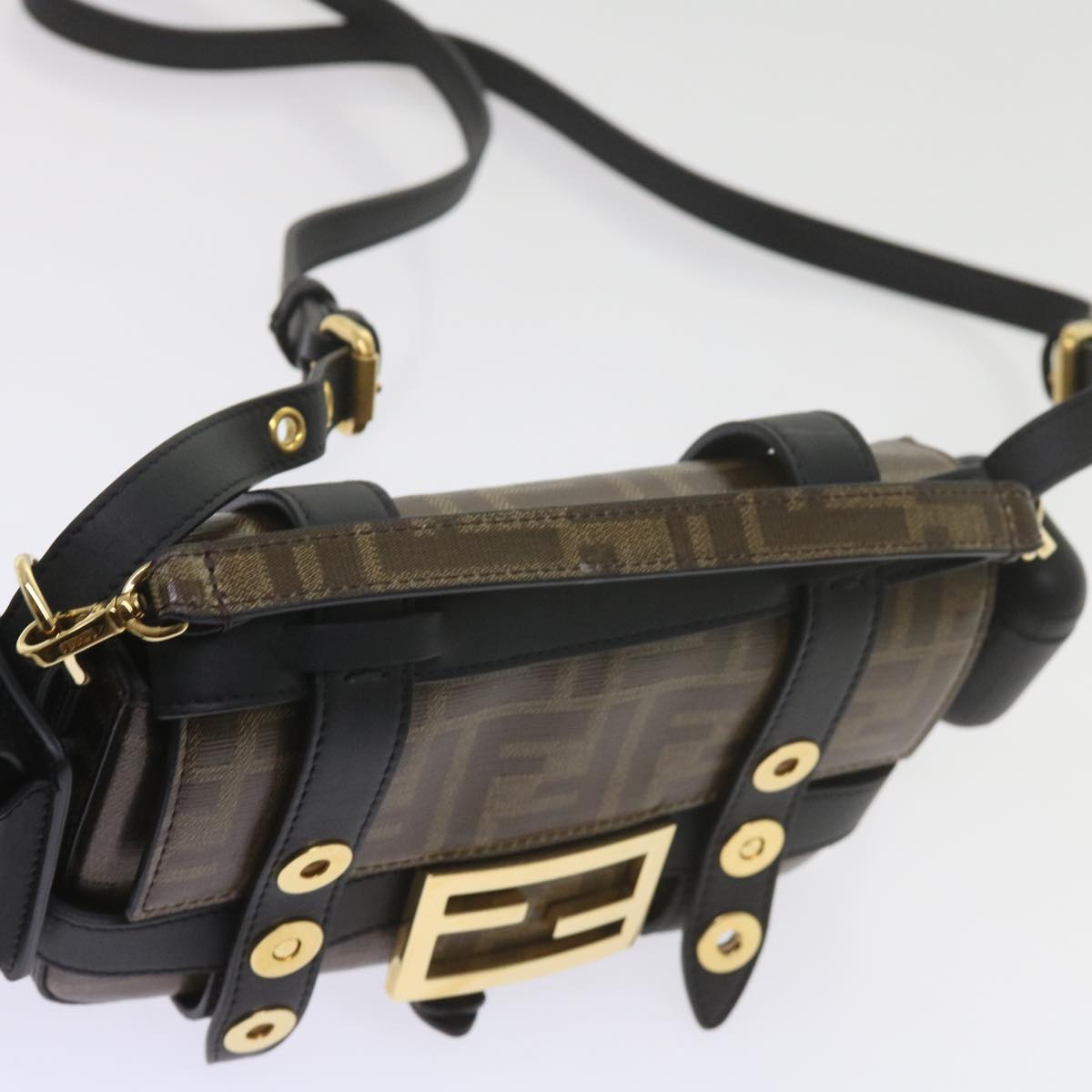 FENDI Zucca Canvas Shoulder Bag Black Brown60492A