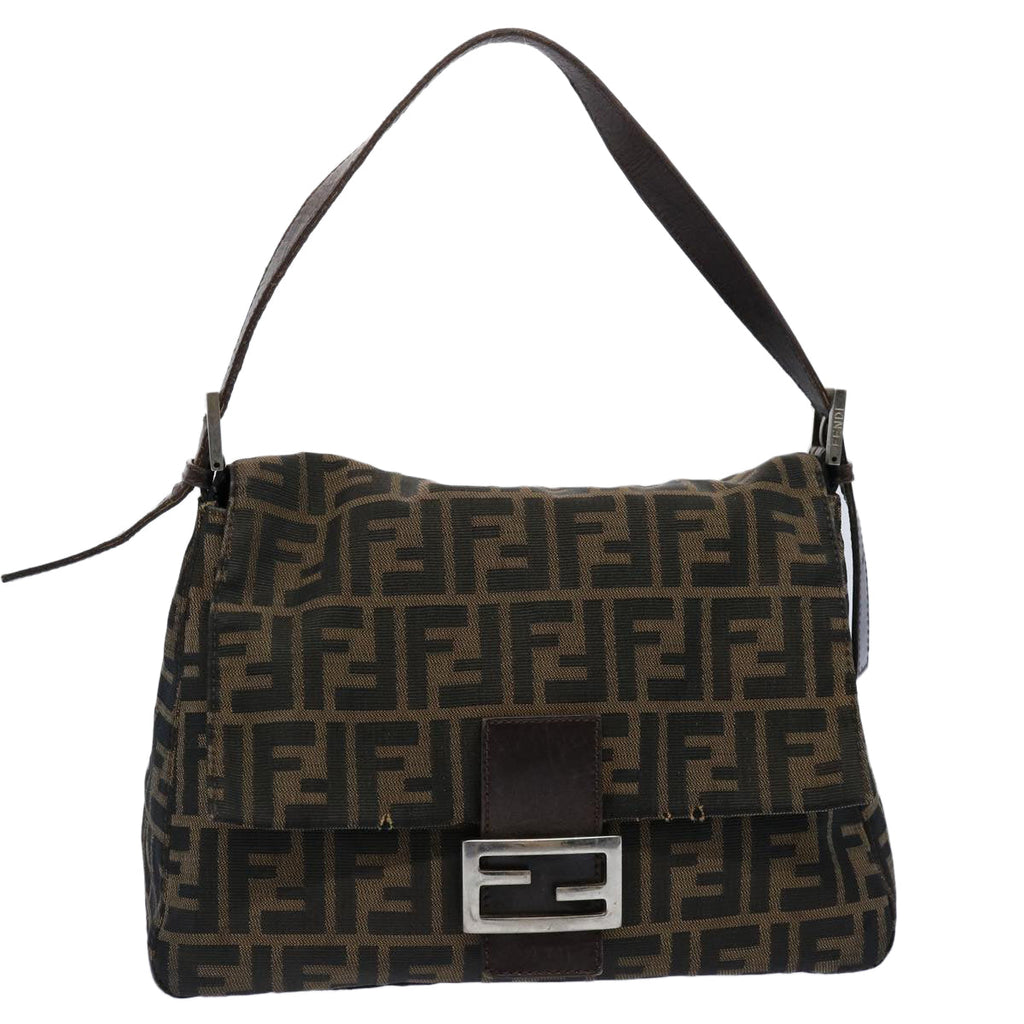 FENDI Zucca Canvas Mamma Baguette Shoulder Bag Black Brown60535