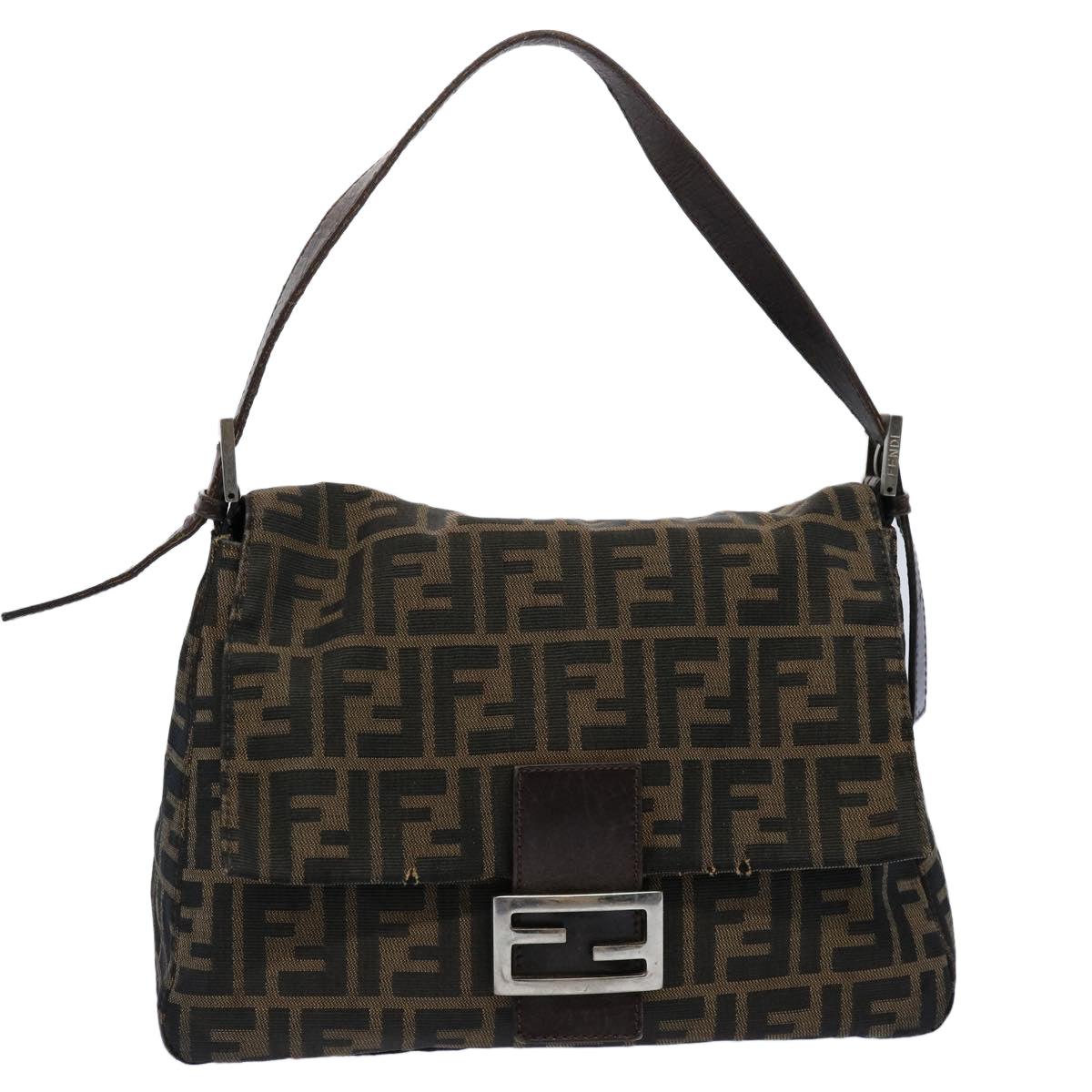 FENDI Zucca Canvas Mamma Baguette Shoulder Bag Black Brown60535