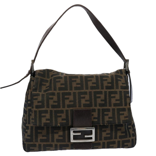 FENDI Zucca Canvas Mamma Baguette Shoulder Bag Black Brown60535