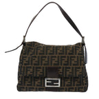FENDI Zucca Canvas Mamma Baguette Shoulder Bag Black Brown60535