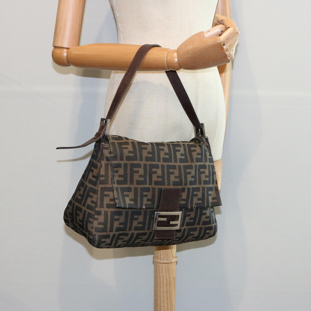FENDI Zucca Canvas Mamma Baguette Shoulder Bag Black Brown60535
