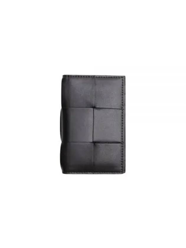 Bottega Veneta Maxi Intrecciato Flap Card Wallet Black