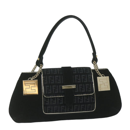 FENDI Zucchino Canvas Shoulder Bag Black60578