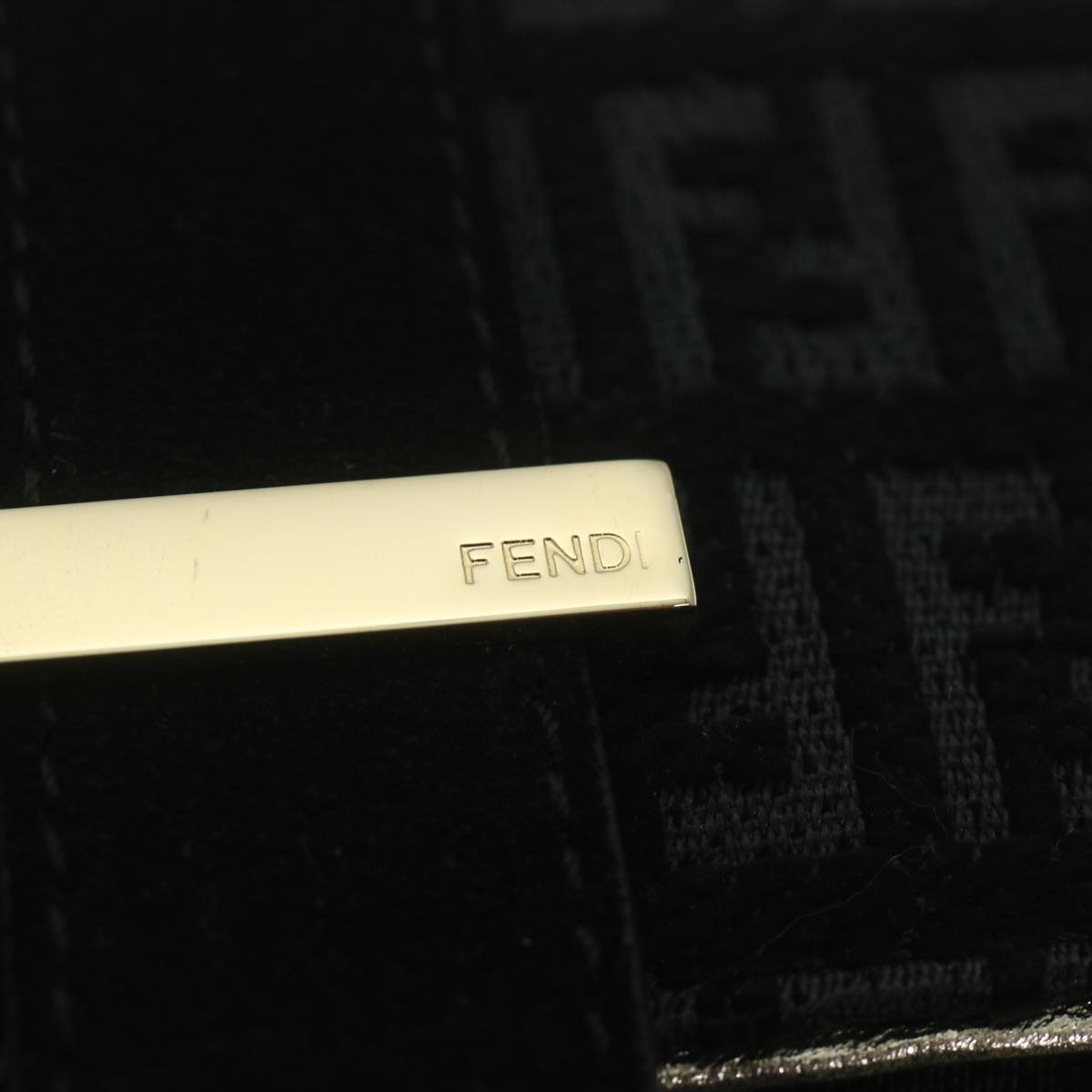 FENDI Zucchino Canvas Shoulder Bag Black60578