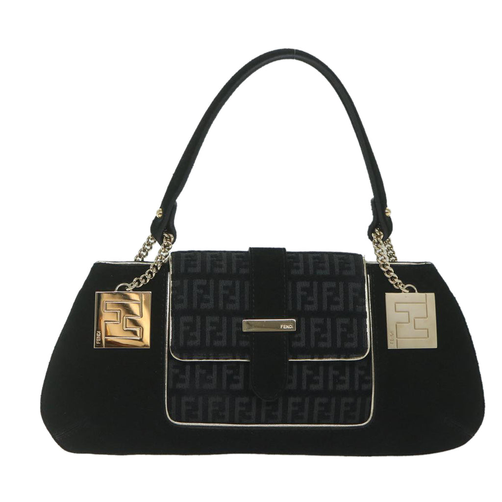 FENDI Zucchino Canvas Shoulder Bag Black60578