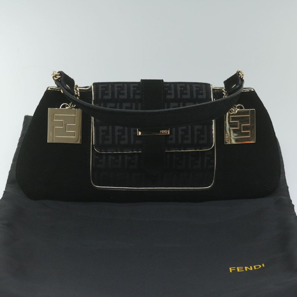 FENDI Zucchino Canvas Shoulder Bag Black60578