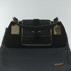 FENDI Zucchino Canvas Shoulder Bag Black60578
