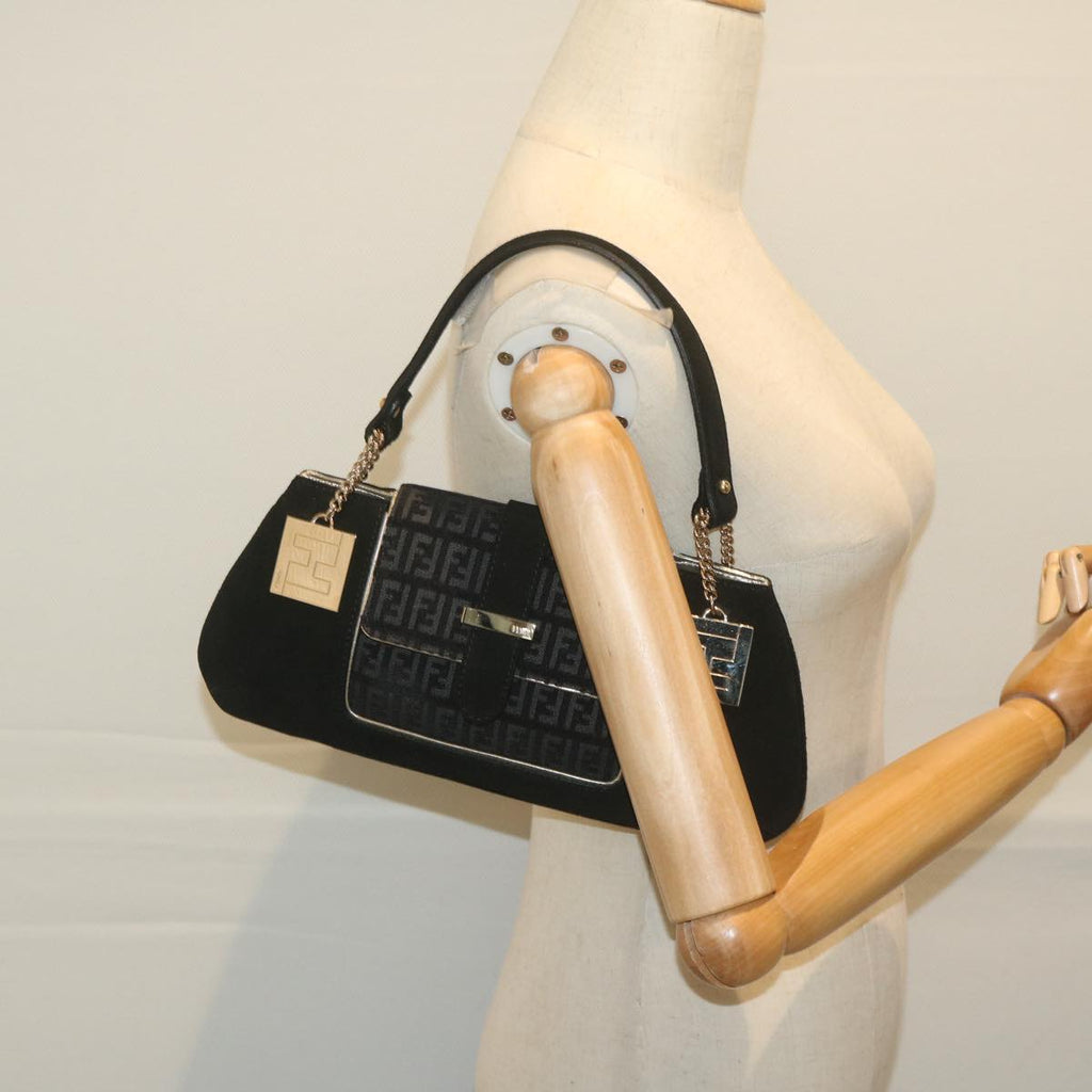 FENDI Zucchino Canvas Shoulder Bag Black60578