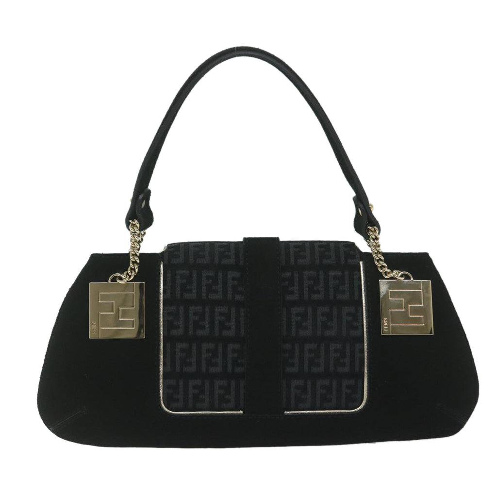 FENDI Zucchino Canvas Shoulder Bag Black60578