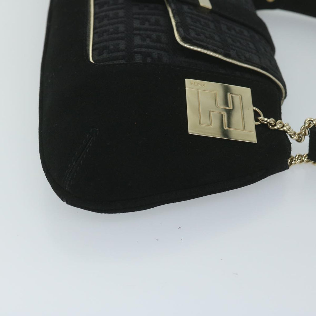 FENDI Zucchino Canvas Shoulder Bag Black60578