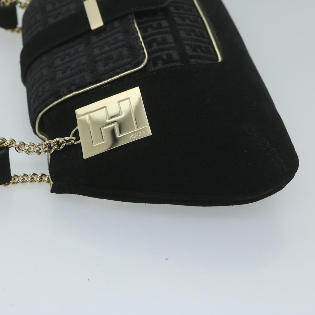 FENDI Zucchino Canvas Shoulder Bag Black60578