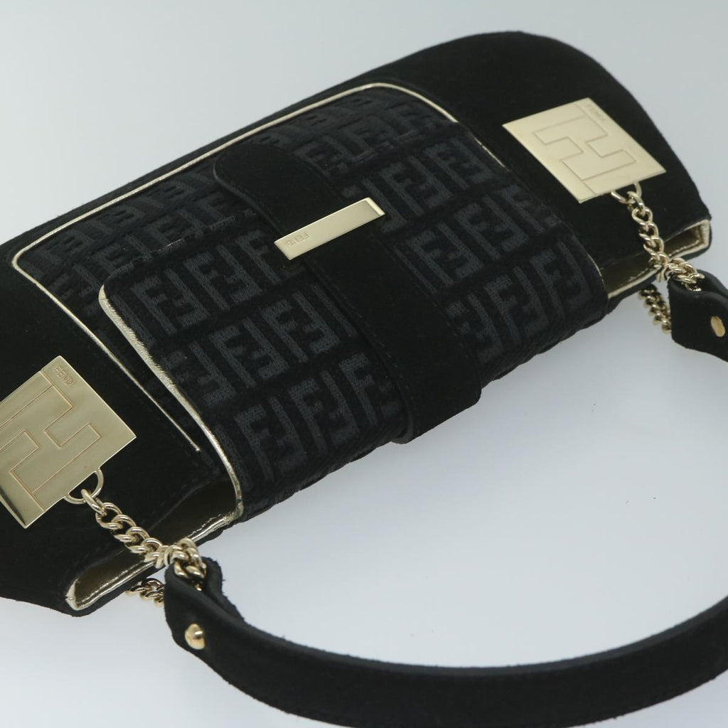 FENDI Zucchino Canvas Shoulder Bag Black60578