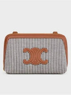 CELINE Cuir Triomphe Striped Textile Calfskin Chain Cluth Bag Navy Blue