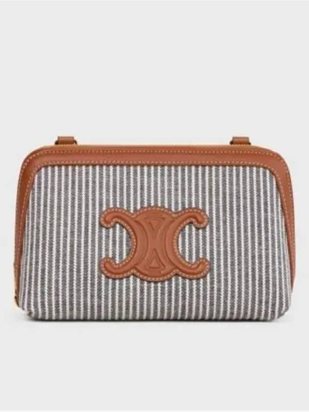CELINE Cuir Triomphe Striped Textile Calfskin Chain Cluth Bag Navy Blue