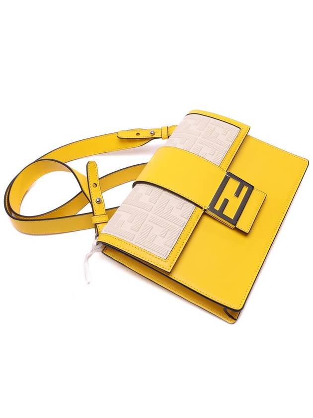 Fendi FF Flat Baguette Leather Cross Bag Yellow