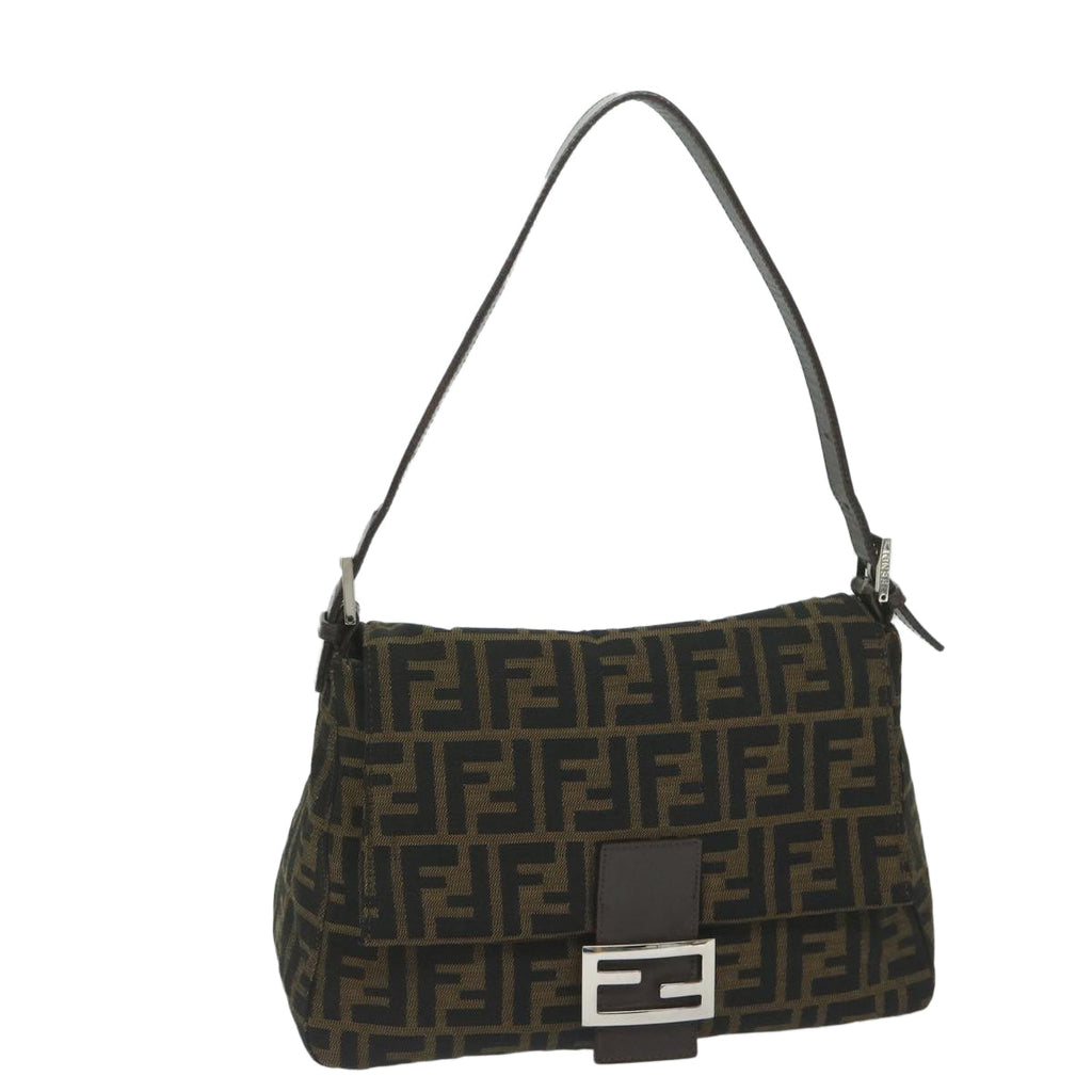 FENDI Zucca Canvas Mamma Baguette Shoulder Bag Black Brown60675