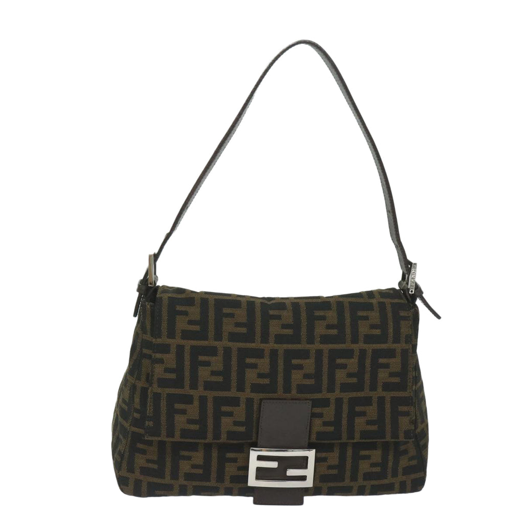 FENDI Zucca Canvas Mamma Baguette Shoulder Bag Black Brown60675
