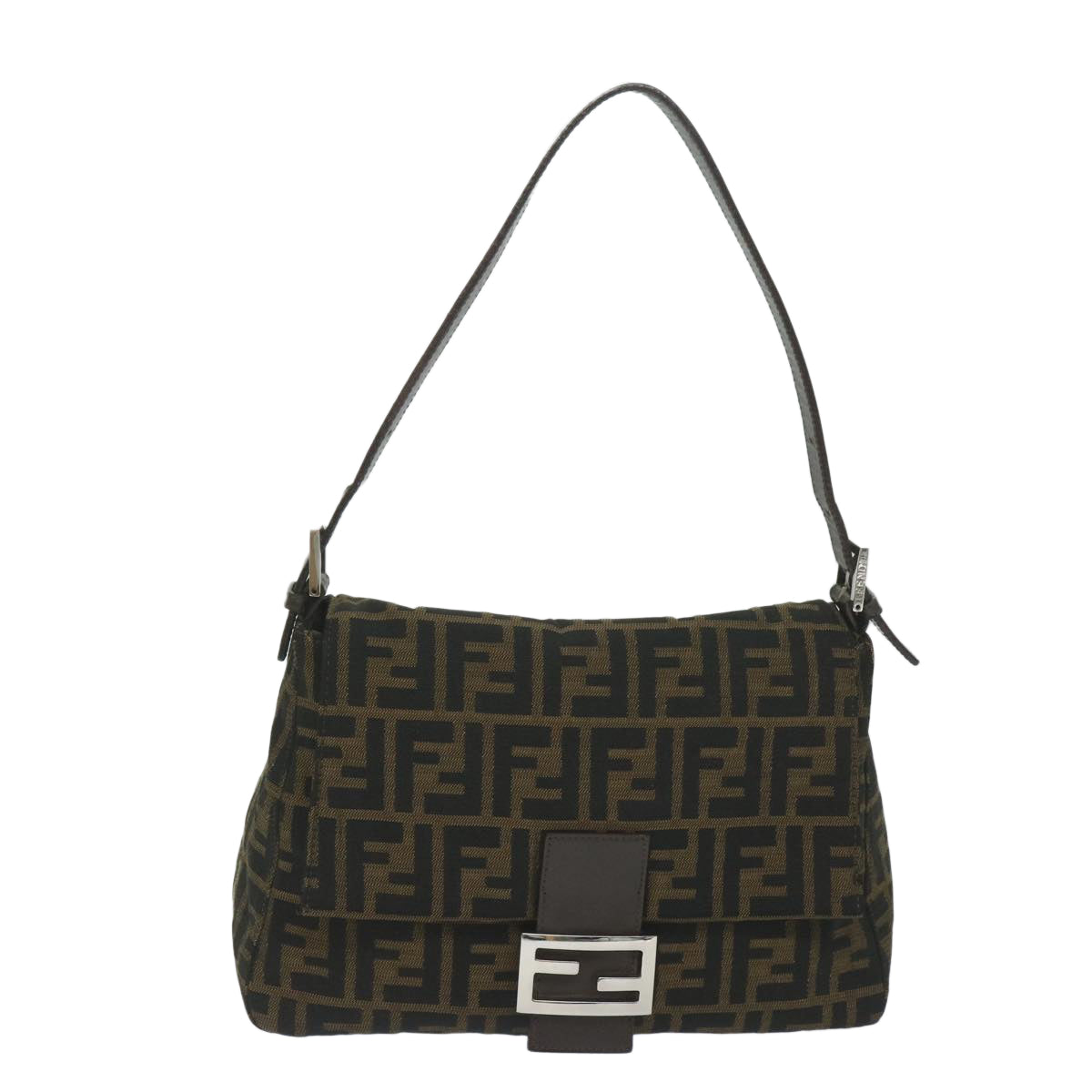 FENDI Zucca Canvas Mamma Baguette Shoulder Bag Black Brown60675